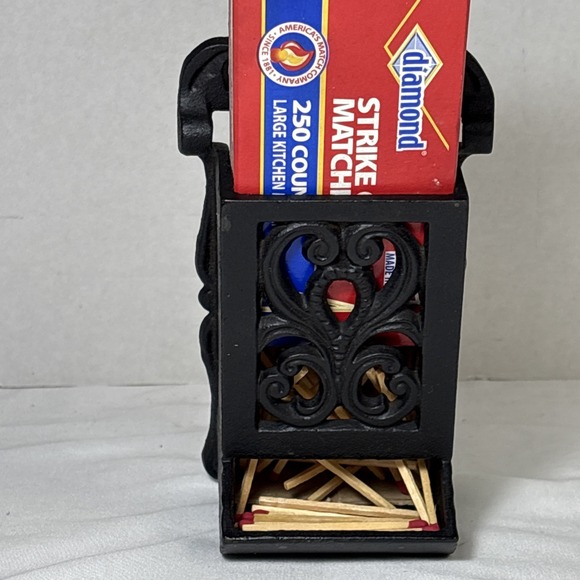 Vintage Cast Iron Match Stick Holder Striker DM H-2 Wall Mount Ornate 7" - Picture 2 of 8